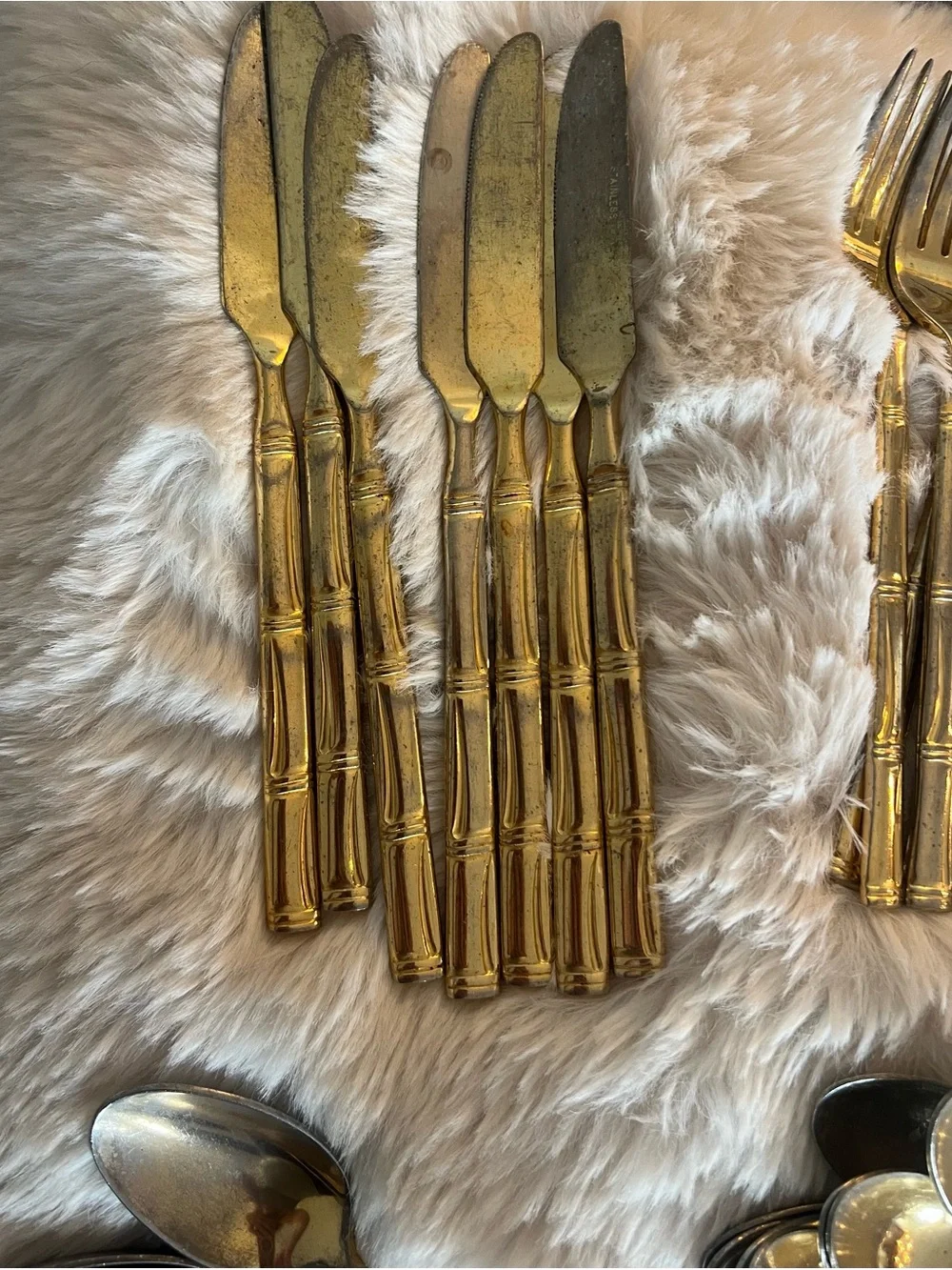 Vintage Mid Century Gold Plate Kona Bamboo  Flatware Set 33-Piece Elegant Cutler